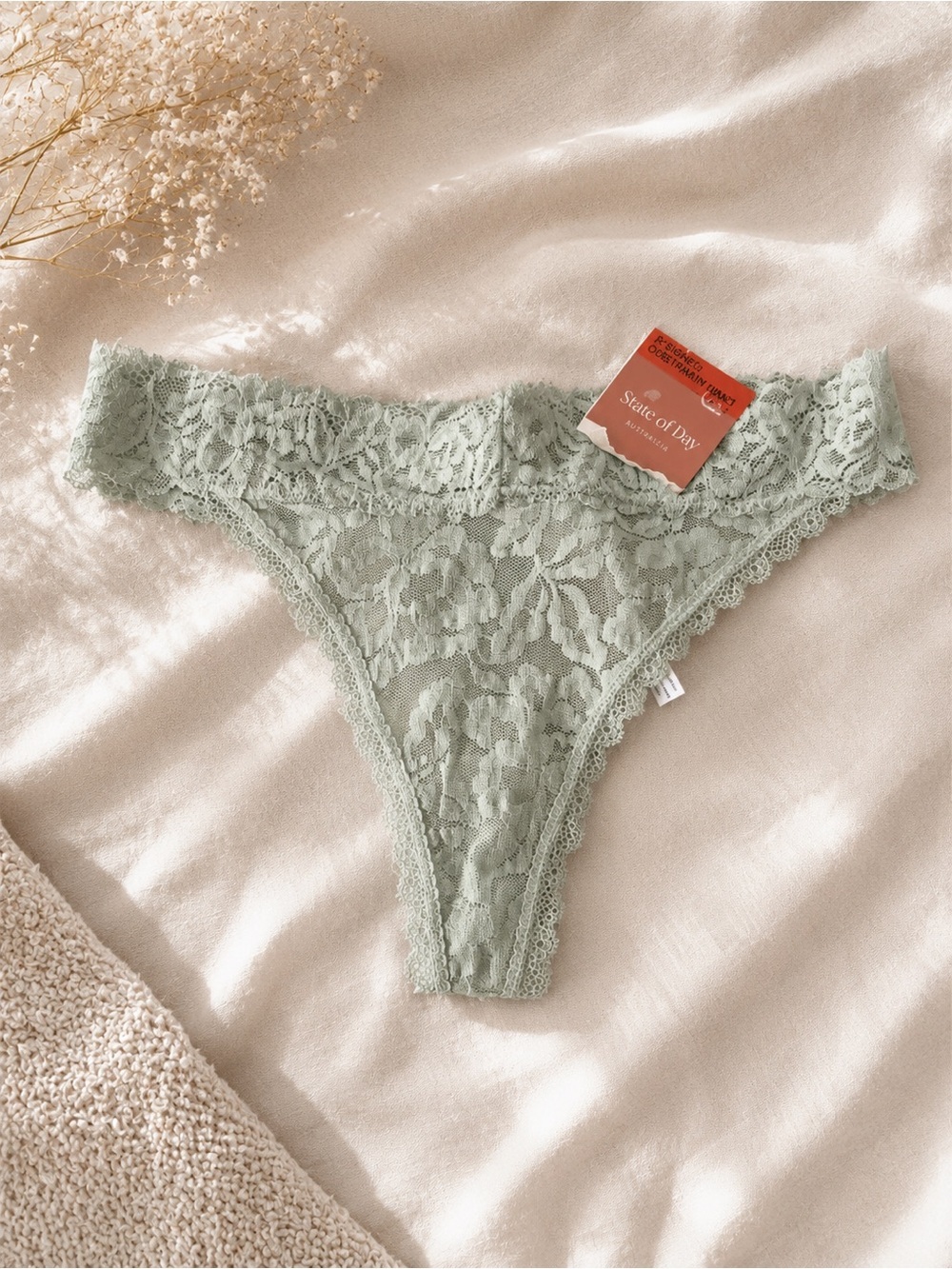 Delicate Sage Lace Thong Panty